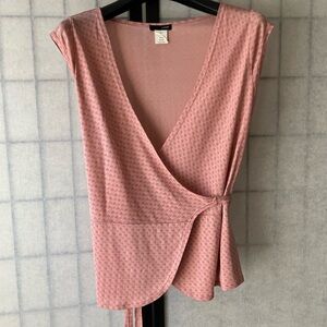 J. Crew Silk Blush Pink Tan Patterned Wrap Top Blouse Cardigan Sleeveless Size S